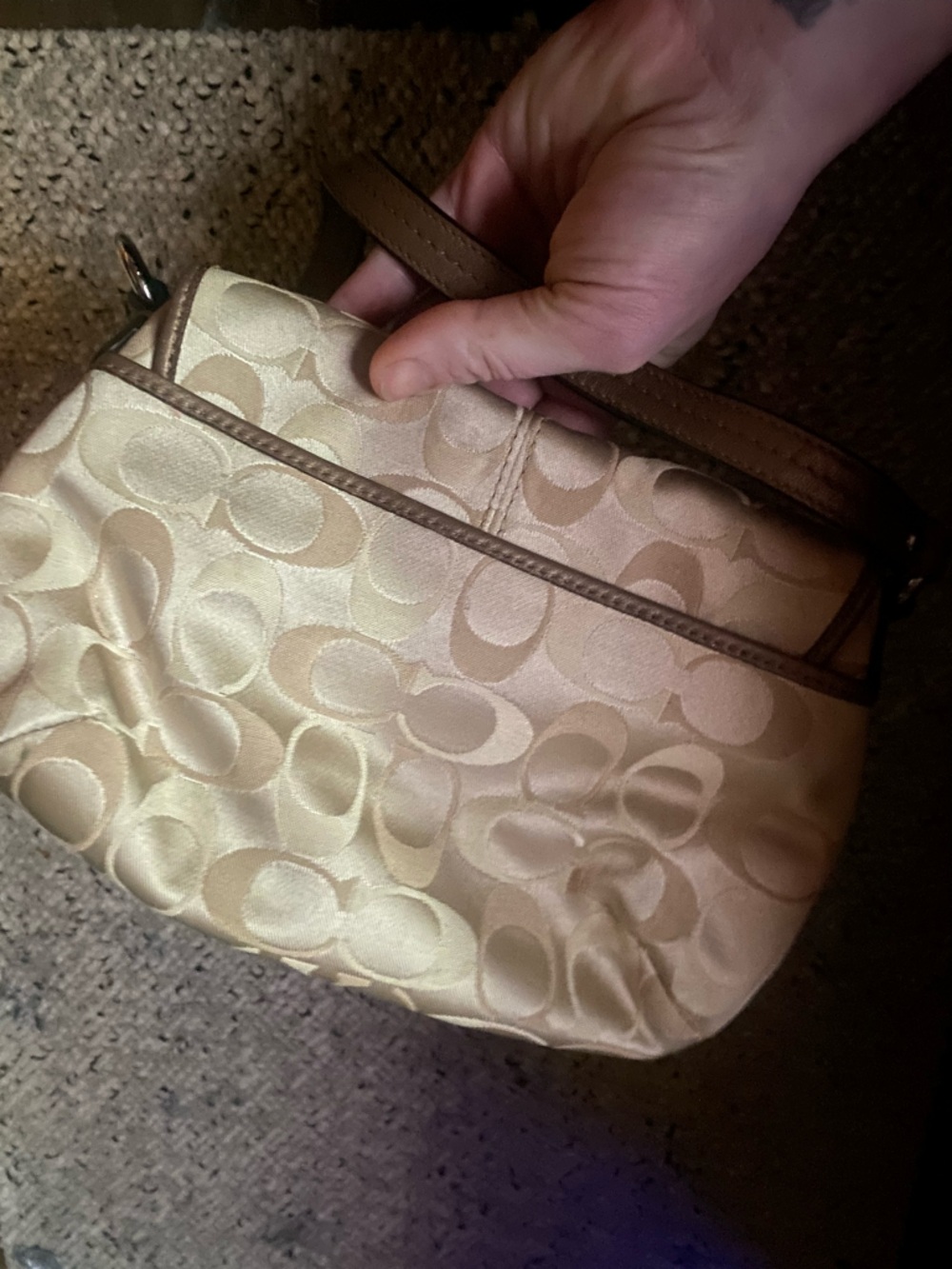 (Y2K) COACH- Shimmering Champagne Vintage Signature Pleated Demi/ Baguette - Picture 11 of 15